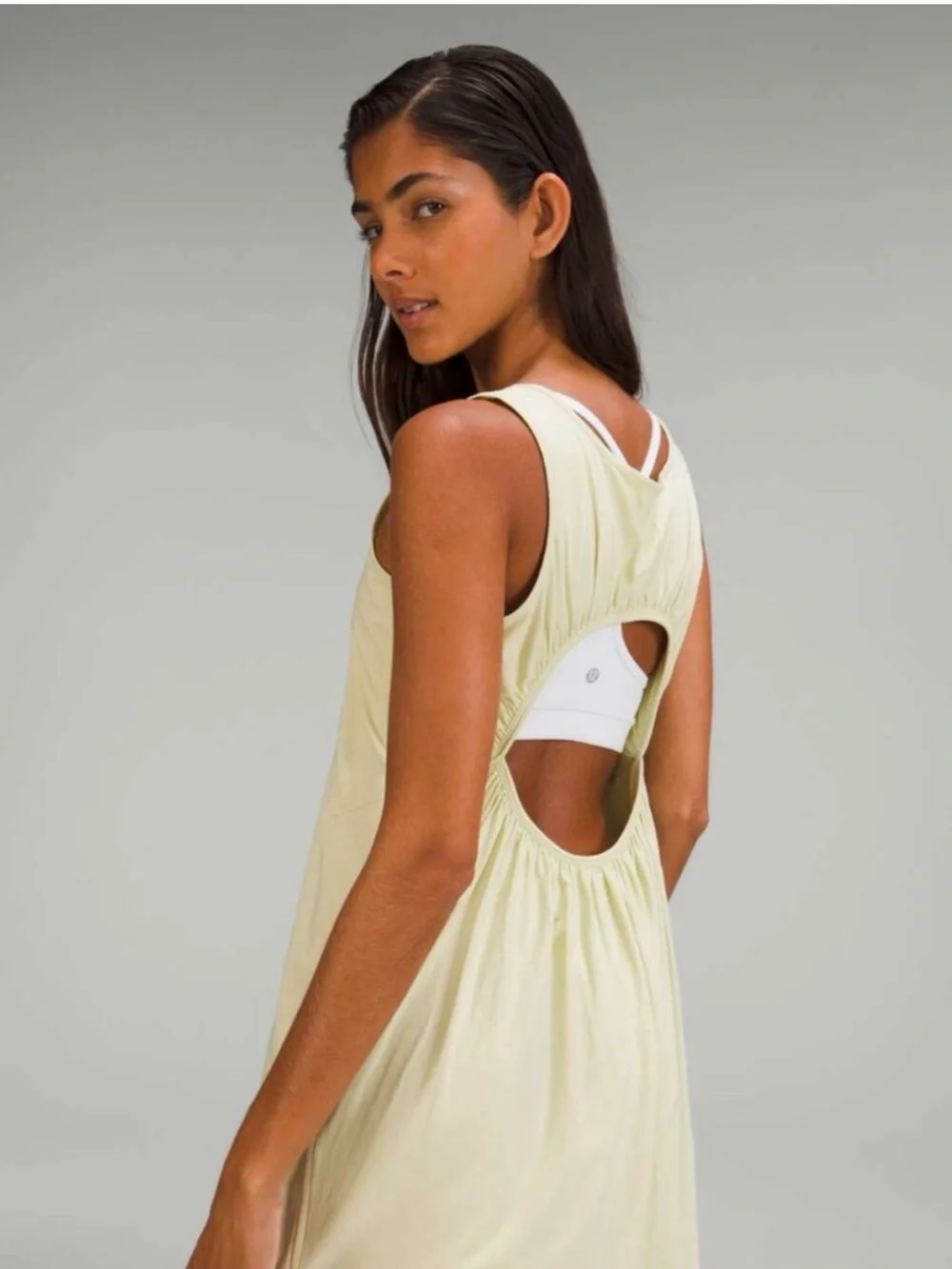 Lululemon Pima Cotton Open-back Midi Dress in Pale Yellow